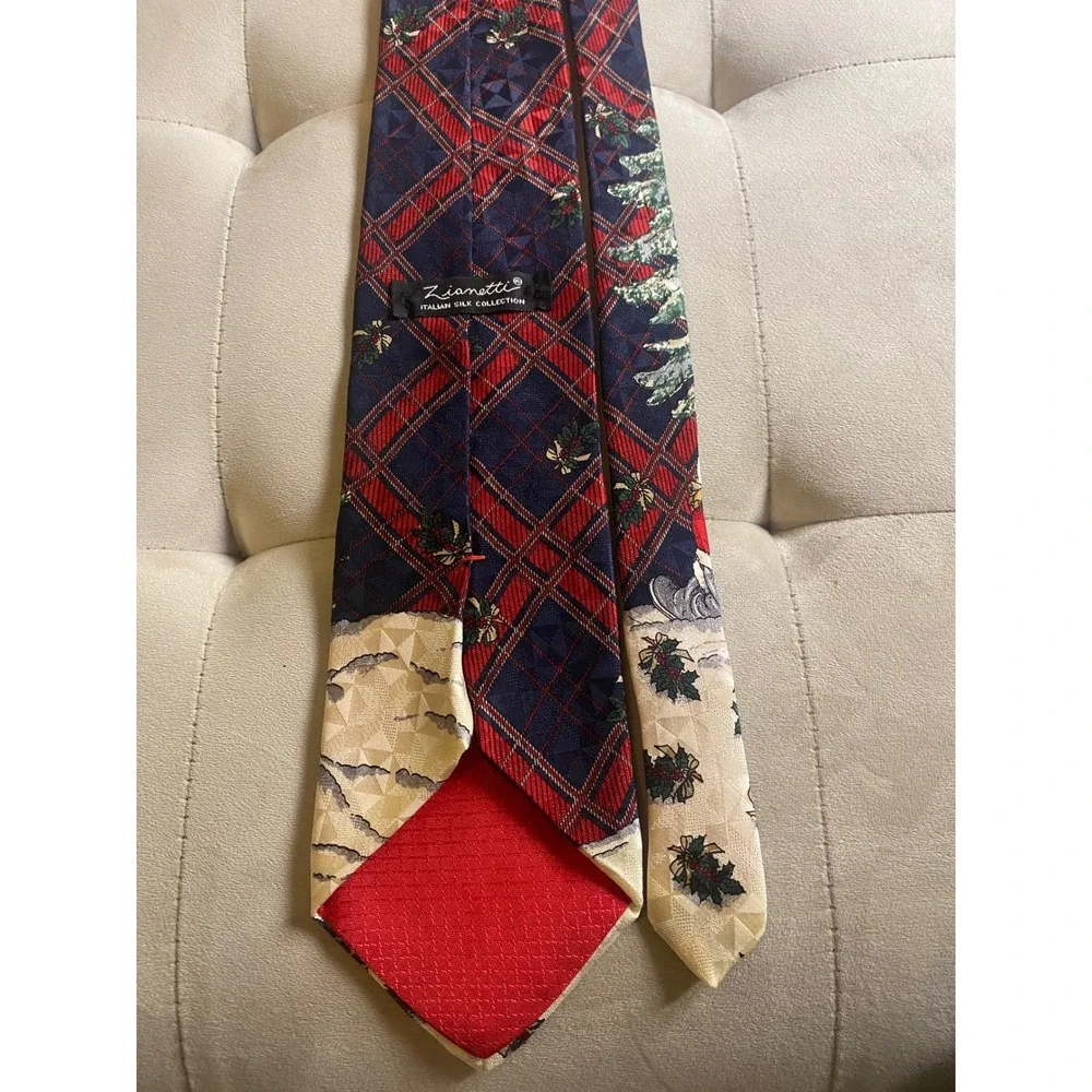 Zianetti Mens Christmas Tie Italian Silk‎ Plaid Santa Claus Holiday Navy Red